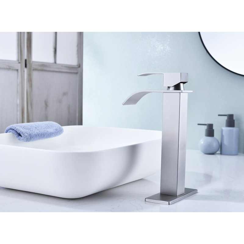 Stainless Steel Bathroom Sink Faucet, Waterfall Spout, Single Handle, Versatile Style, Brushed Nickel Spout Steel, Long-Lasting,