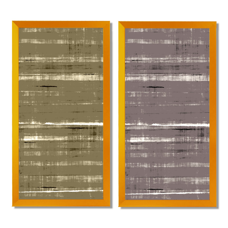 «Beige and Brown Abstract Art II», ensemble de 2 peintures sur toiles, H 32 po x l 32 po x P 1 po, Cadre photo doré