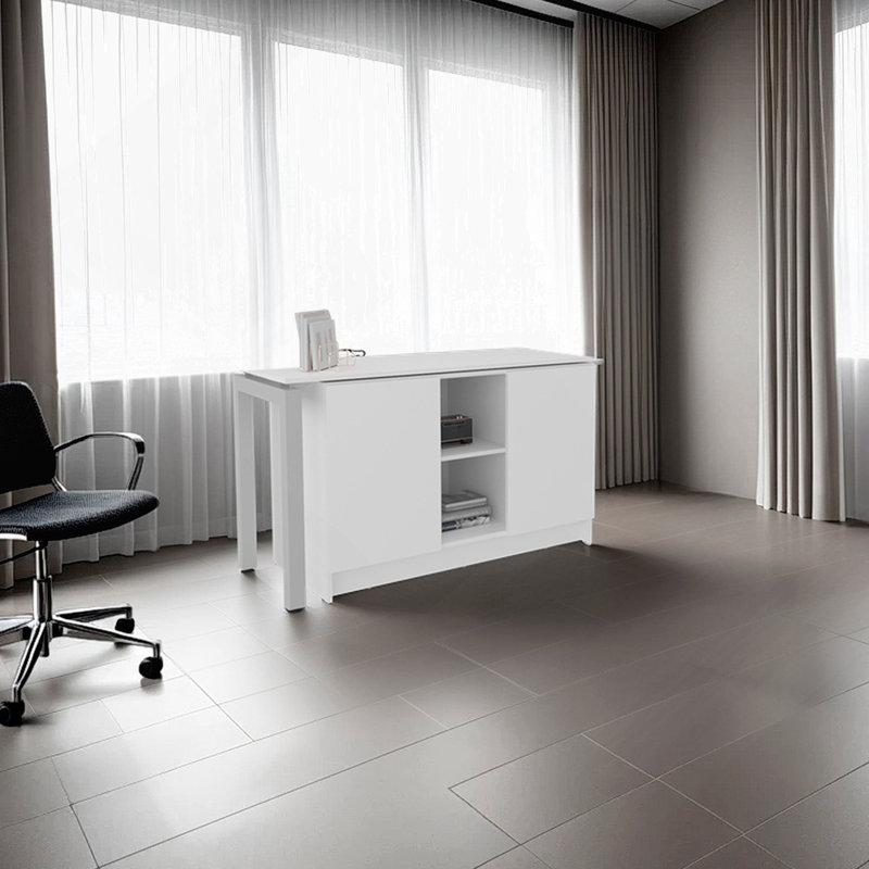 White 2-Shelf Desk with Space-Saving Design