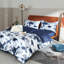 Ensemble de housse de couette à motif de feuilles de ginkgo bleu foncé Lunaria Yaneris - 3 pièces, 100% coton à longues fibres, imprimé aquarelle-697844815