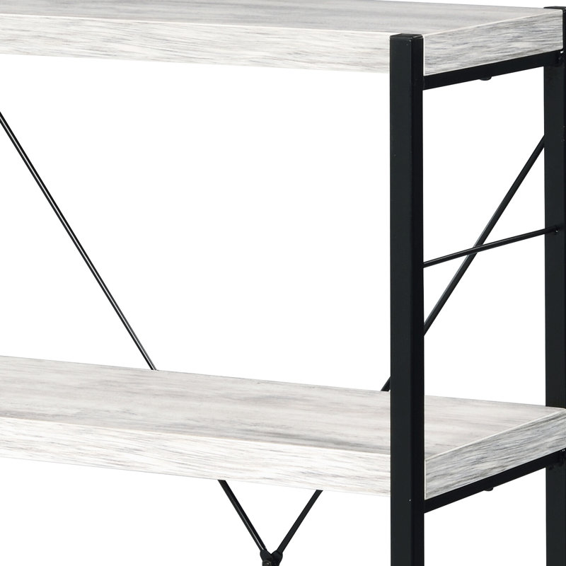 Bibliothèque haute avec structure en métal et 4 tablettes en bois au motif blanc antique et noir pour la collection de 3 compartiments ouverts