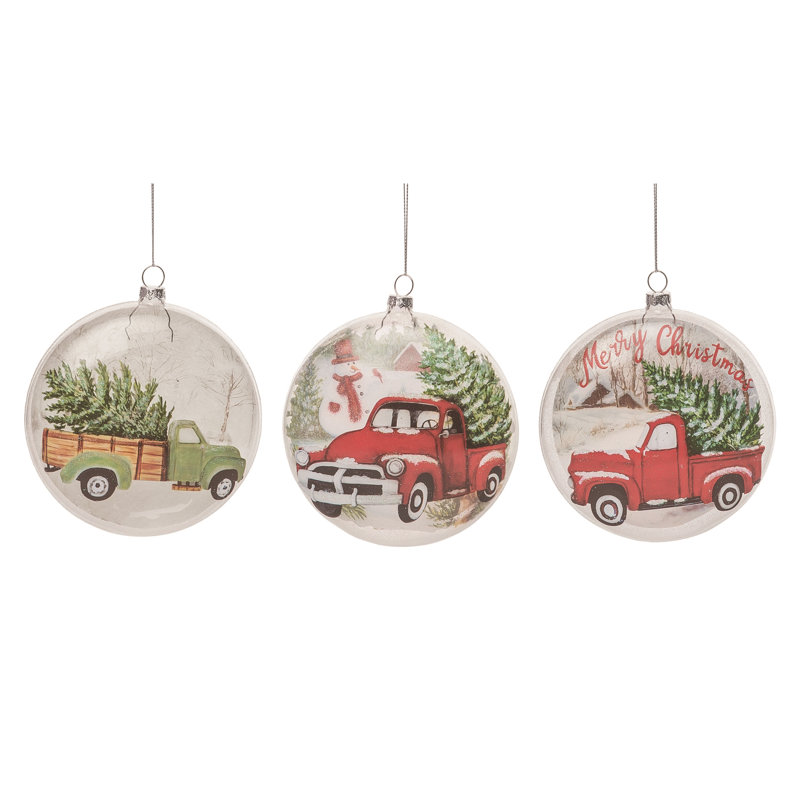 Ensemble de 3 décorations de Noël en verre peint à la main pour camion de ferme