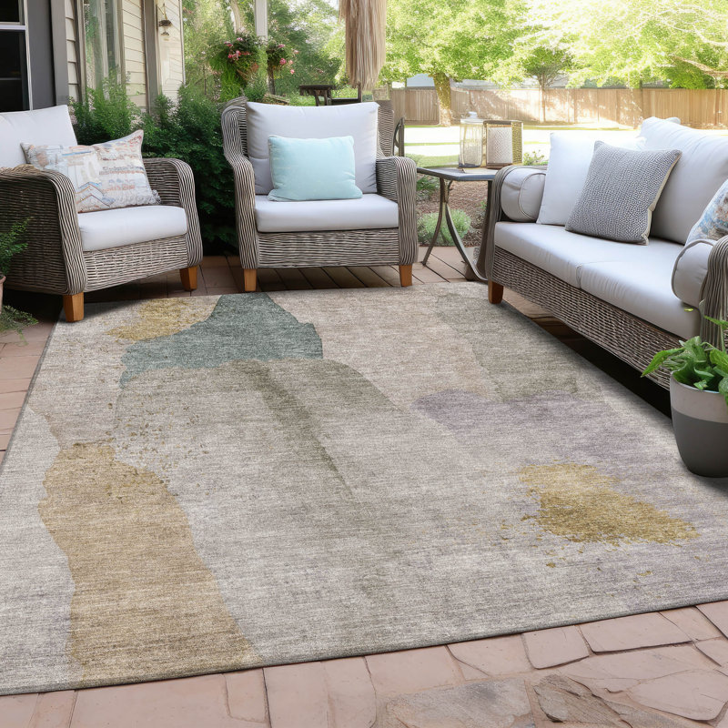 Tapis beige d'intérieur / extérieur lavable à la machine, Rectangle 10 pi x 14 pi