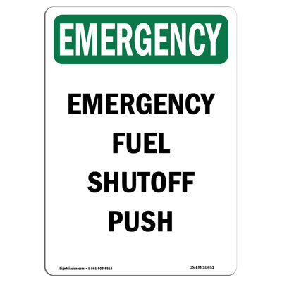 Fuel Shutoff Push Emergency Sign