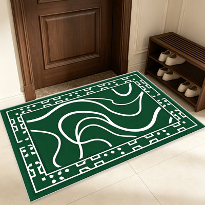 Tapis vert foncé blanc foncé à courbes abstraites pour le salon, doux et confortable, adapté à toutes les saisons, facile à entretenir, tapis de sol intérieur lavable à la machine, sous la table de ferme convenant à la chambre à coucher, à la salle à manger, au bureau, au balcon, au patio de décoration intérieure