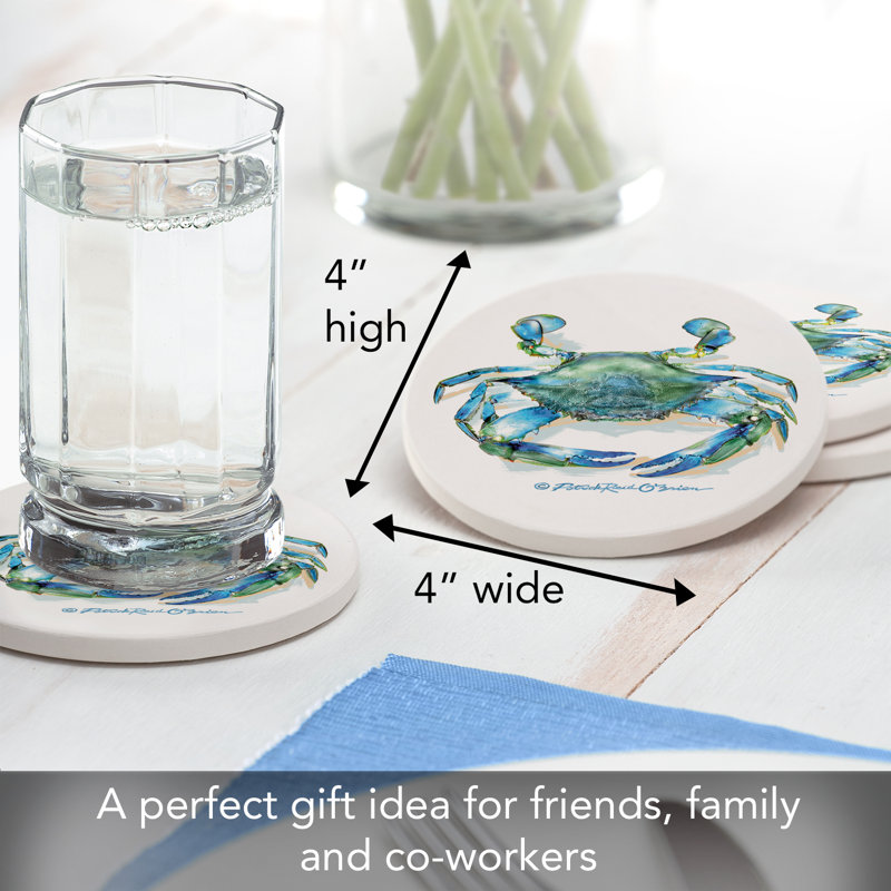 Teal Crab 4-Pack Round Absorbent Stone Coasters