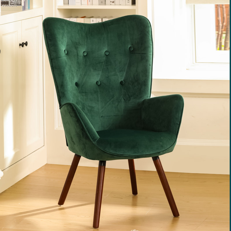 Moe Velvet Accent Chair, Green Velvet, Dark Brown/Black