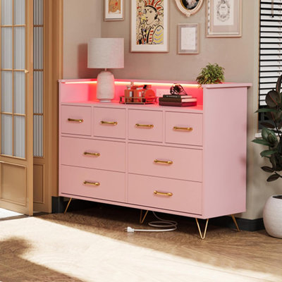Commode de rangement rose à 8 tiroirs pour chambre de fille