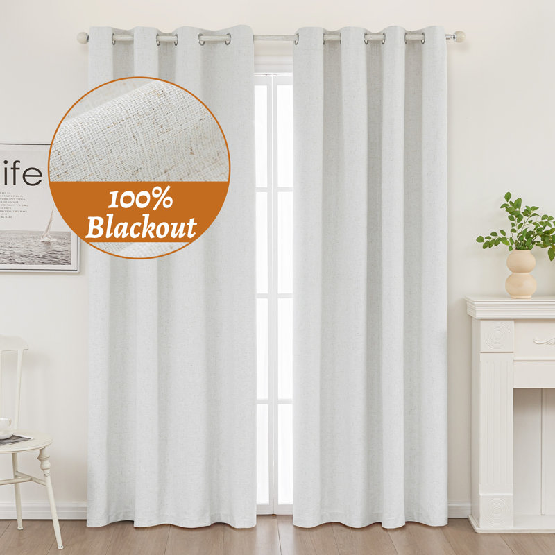 Getrude Linen Blended Max Blackout Grommet Curtain Pair, 52" W x 84" L, Off White