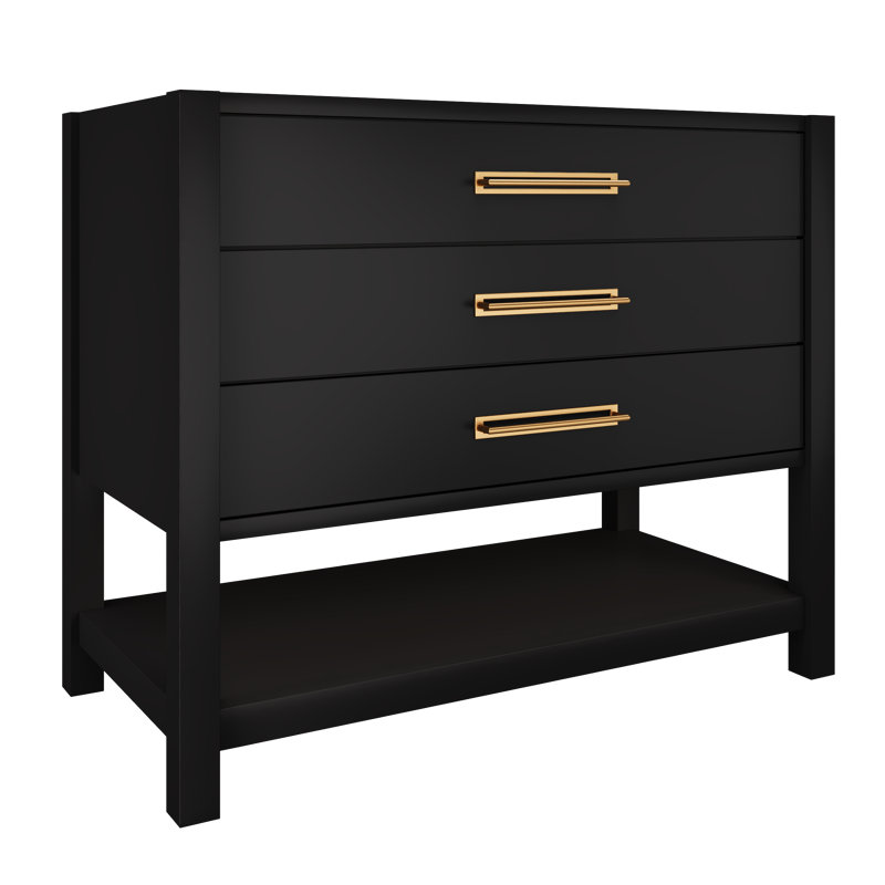 Kiawah Three-Drawer Single Bath Vanity, Noir, Satin Gold, 42"