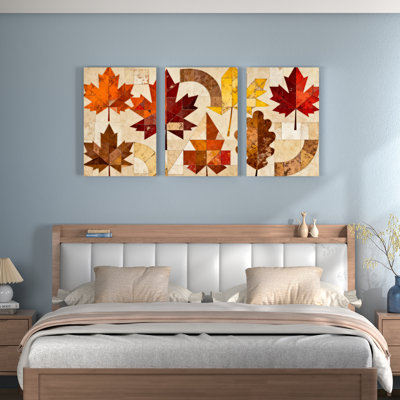 Feuilles d'automne, reproduction d'art sur toile tendue sur toile, ensemble de 3