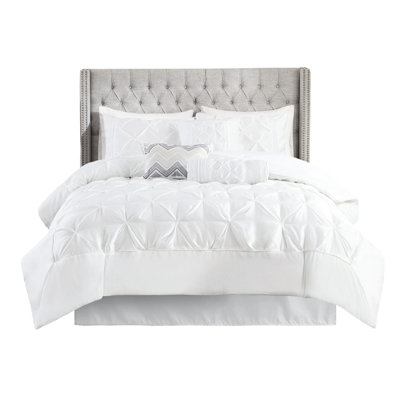 King Size 7 Piece Comforter - White With Comprises Comforter, Shams, Pillows And Bed Skirt Steam Bedding Easy Maintenance