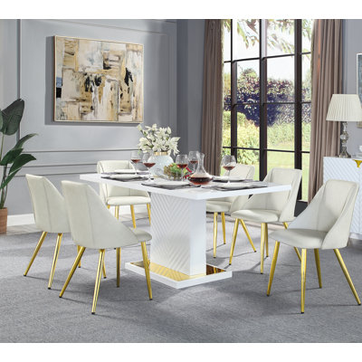 Heusain 6 - Person Pedestal Dining Set