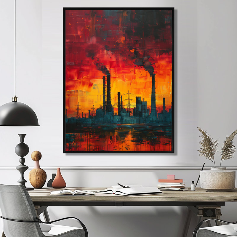 Décoration murale jaune et rouge à énergie solaire - Plantes électriques, Cadre flottant noir, H 16 po x l 32 po