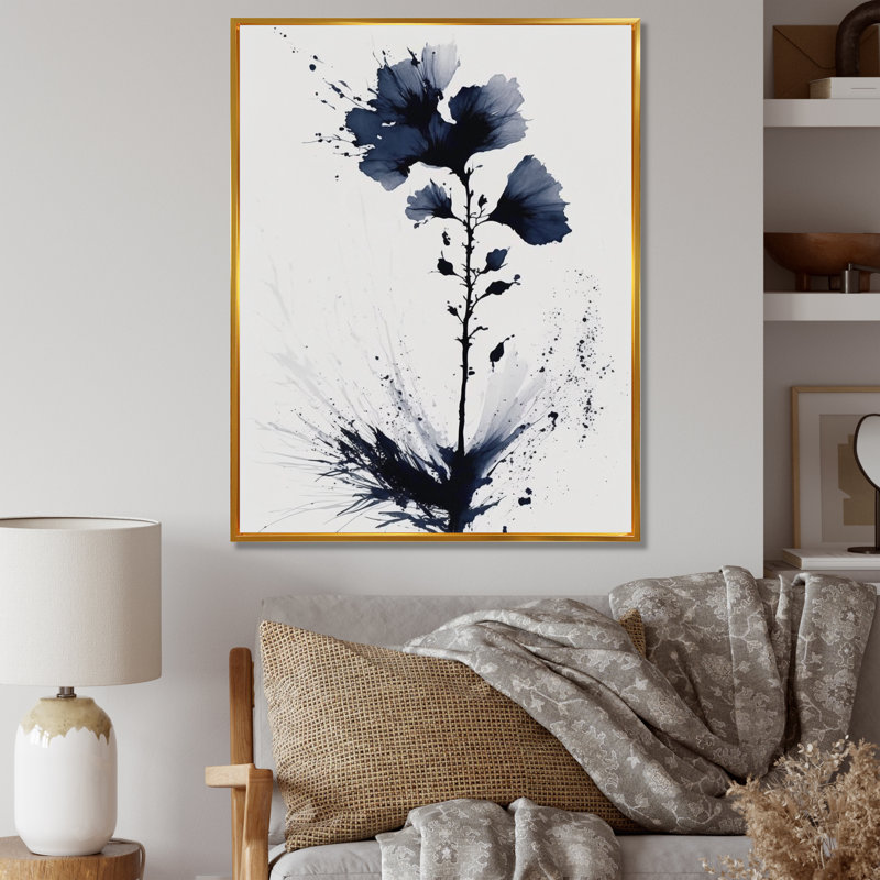 Hibiscus bleu et blanc Euphoria II - impressions sur toile d'hibiscus floral, L 34 po x H 44 po, Cadre flottant doré