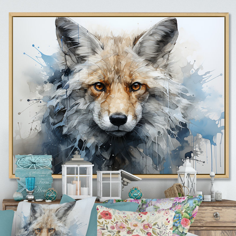 Portrait de renard bleu et blanc, Cadre naturel flottant, H 12 po x l 20 po x P 1 po