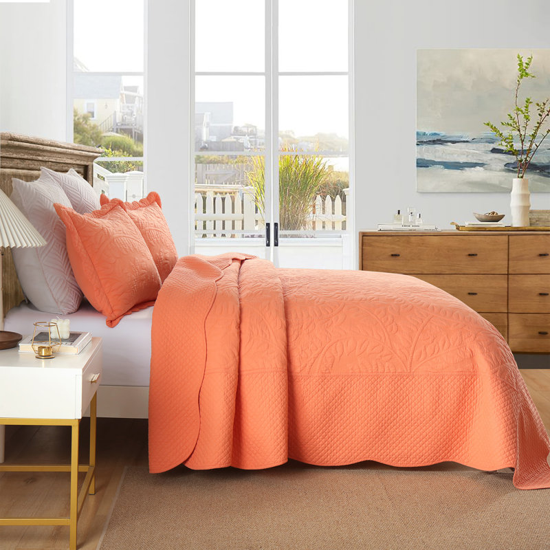 Cotton Quilt, Queen Quilt + 2 Standard Shams, Salmon