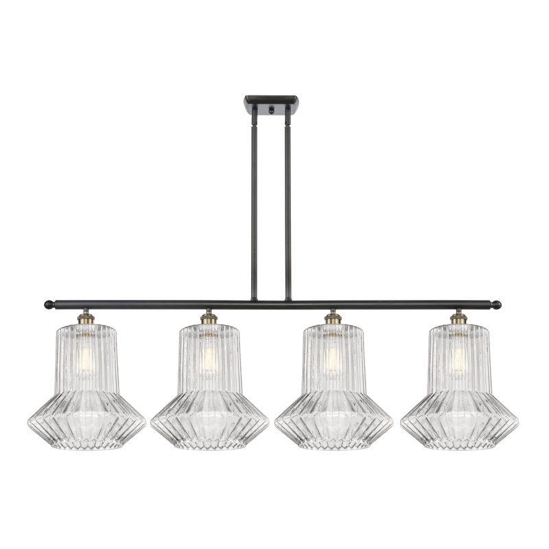 Luminaire suspendu linéaire à 4 lumières pour îlot de cuisine Perri, Ampoule non incluse, Laiton antique noir