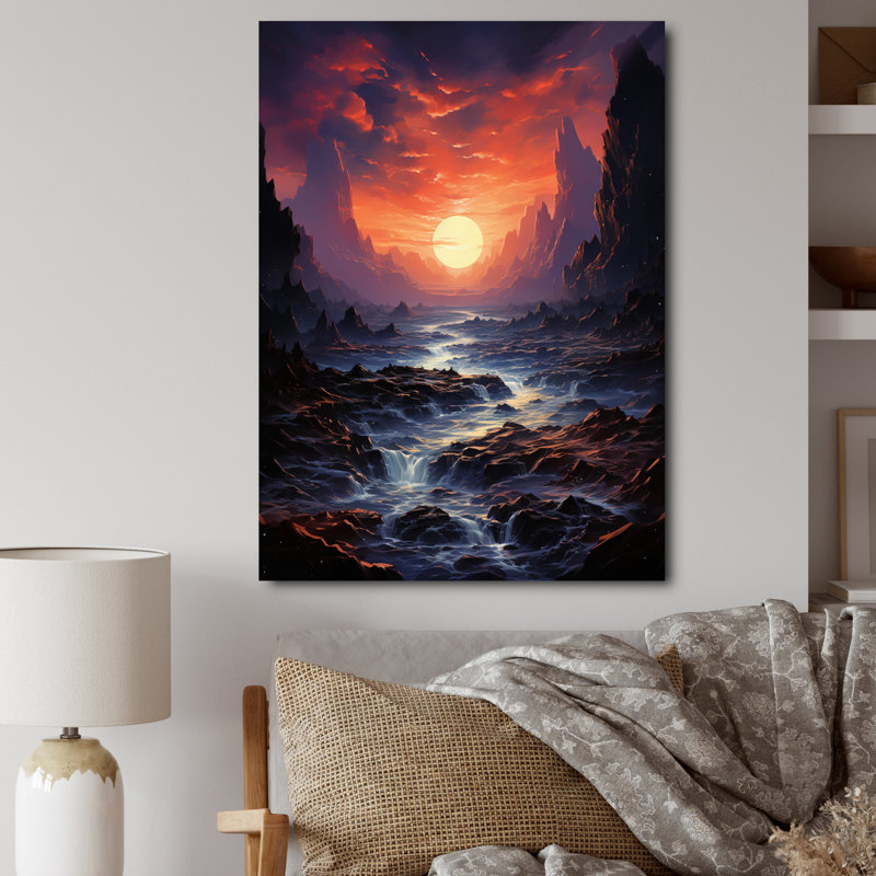 «Magical Sunset Over Mountain River» avec impressions sur toile, Toile tendue, H 20 po x l 12 po x P 1 po