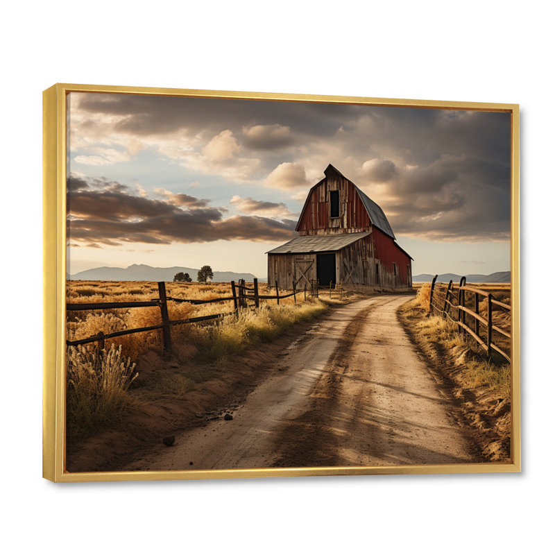 «Bentlei Barns Rustic Charm II», art mural granges, Cadre flottant doré, H 24 po x l 32 po x P 1 po