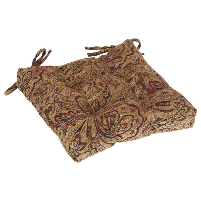 Coussins de chaise carrée en jacquard capitonné de 16 pouces, Cachemire brun / brun clair