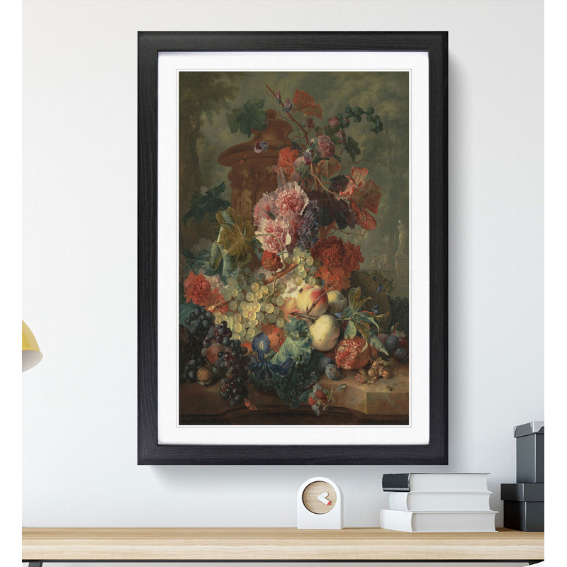 Still Life with Flowers and Fruit Vol.4 by Jan Van Huysum - Picture Frame Painting, Black, 90cm H x 65cm W x 2cm D