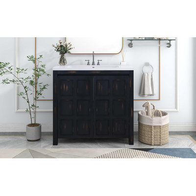 Meuble-lavabo de salle de bain avec lavabo en résine et 2 portes