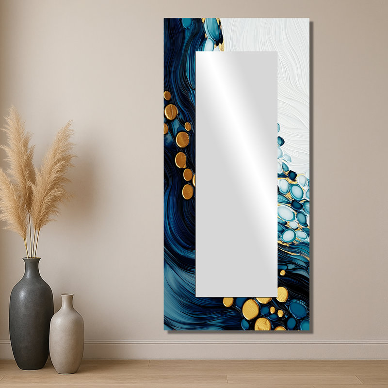 Abstrait aqua Pulse of the Ocean I - art mural moderne miroir décoratif - imprimé sur métal, 28 po x 60 po