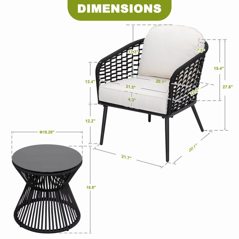 Prielle Round 2 - Person Outdoor Bistro Set with Cushions