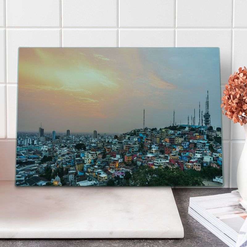 Ambesonne Ecuador Cutting Board Large Size Guayaquil City at Sunset Multicolor