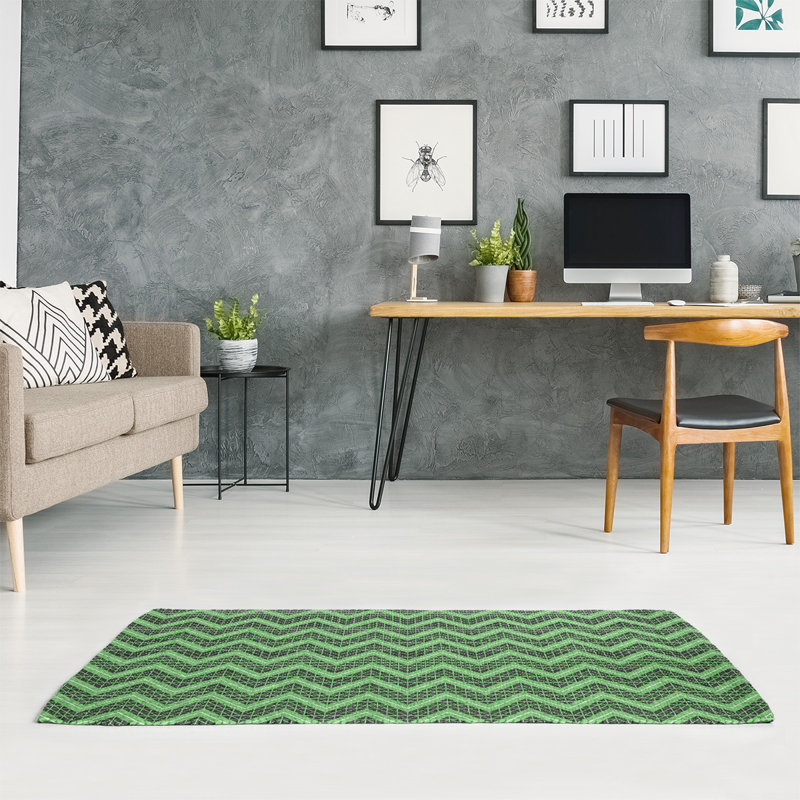 Tapis bleu/noir à chevrons à main inversé, Rectangle 8 pi x 10 pi