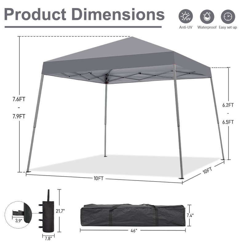 10 Ft. W X 10 Ft. D Steel Pop-Up Canopy With Weights, Gray