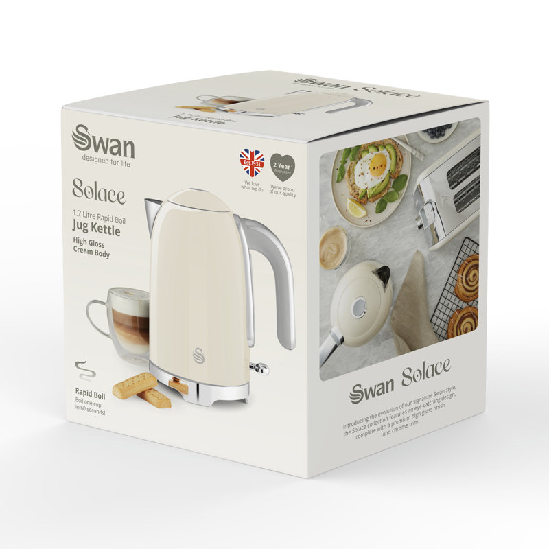 Swan Solace Cordless Kettle, Premium with a High Gloss Finish, Fast Boil, 360-Degree Base, Removable Limescale Filter, 1.7 Litres, 3000W