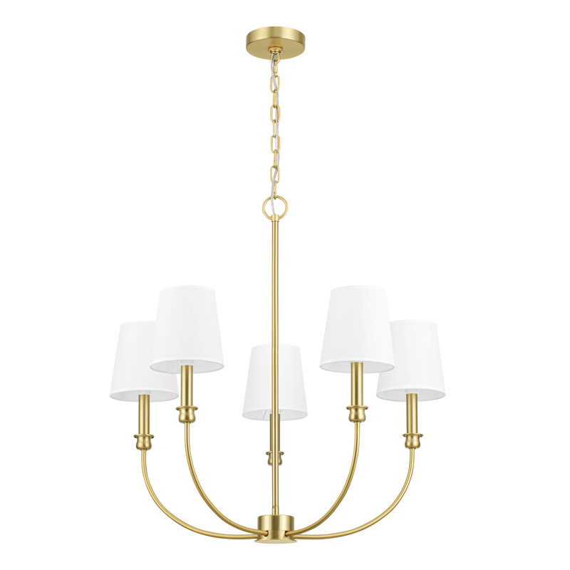 Billet 5-Light Chandelier with Fabric Shades, Brushed Gold
