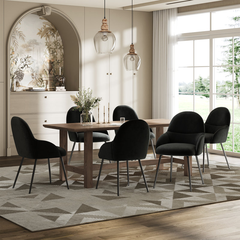 Antin Upholstered Dining Chair With Ergonomic Back And Metal Legs, Black Velvet