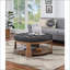 Repose-pieds capitonné de style transitionnel à assise profonde en lin avec tablette ouverte, ton naturel / gris foncé | Bois | Noyer brun-1401821115