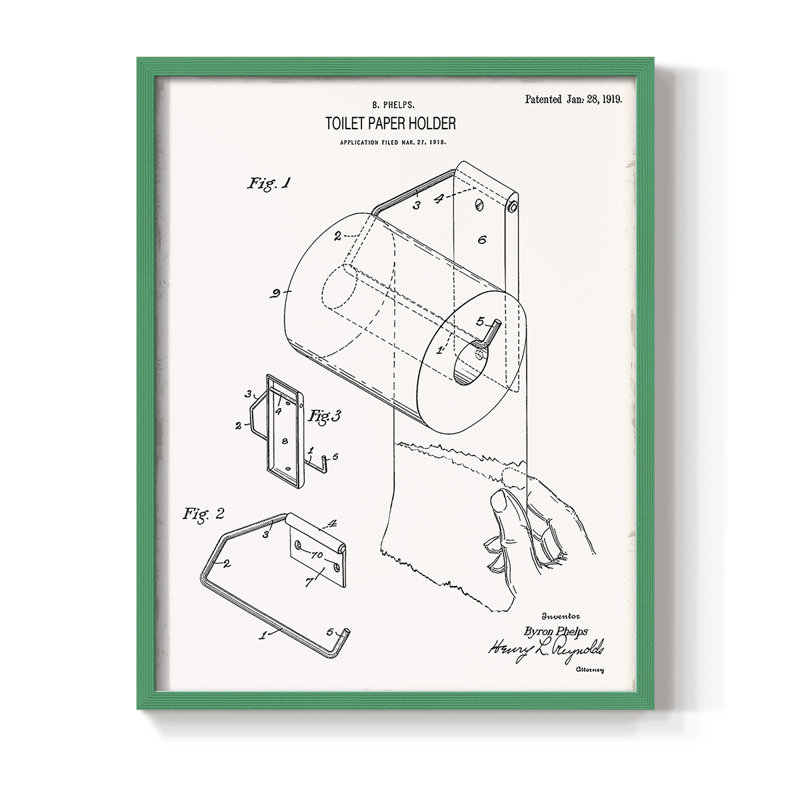 Papier hygiénique, brevet II, reproduction encadrée - bois massif, Cadre simple vert, H 10 po x l 8 po