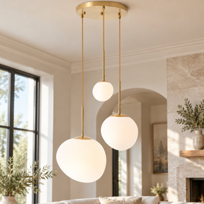 Luminaire suspendu moderne en verre irrégulier 3 lumières, plafonnier doré avec abat-jour blanc givré pour salle à manger et îlot de cuisine (ampoules E26 incluses)