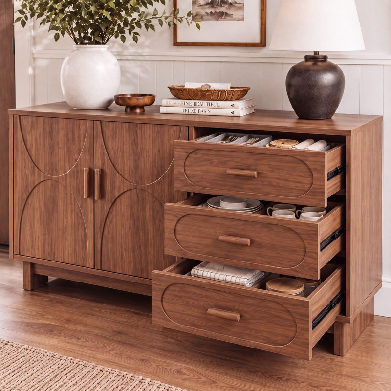 Buffet de 150 cm (59,1 po) avec 3 tiroirs et tablettes ajustables, 33.46'' H x 59.1'' W x 15.75'' D