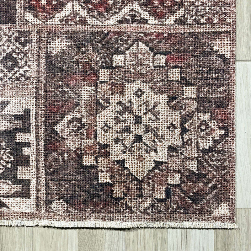 Tapis en chenille de coton marocain beige à motif rétro Eilette, Tapis de couloir 3 pi 4 po x 13 pi 2 po