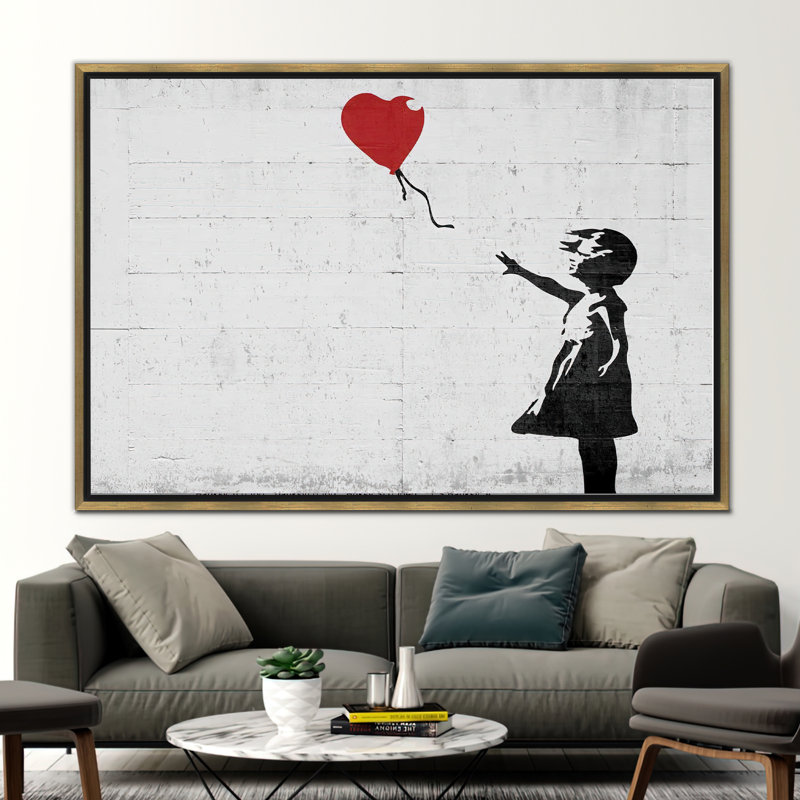 «Modern Banksy Red Balloon Girl», reproduction d'art sur toile abstraite Graffiti, H 41 po x l 94 po, Doré