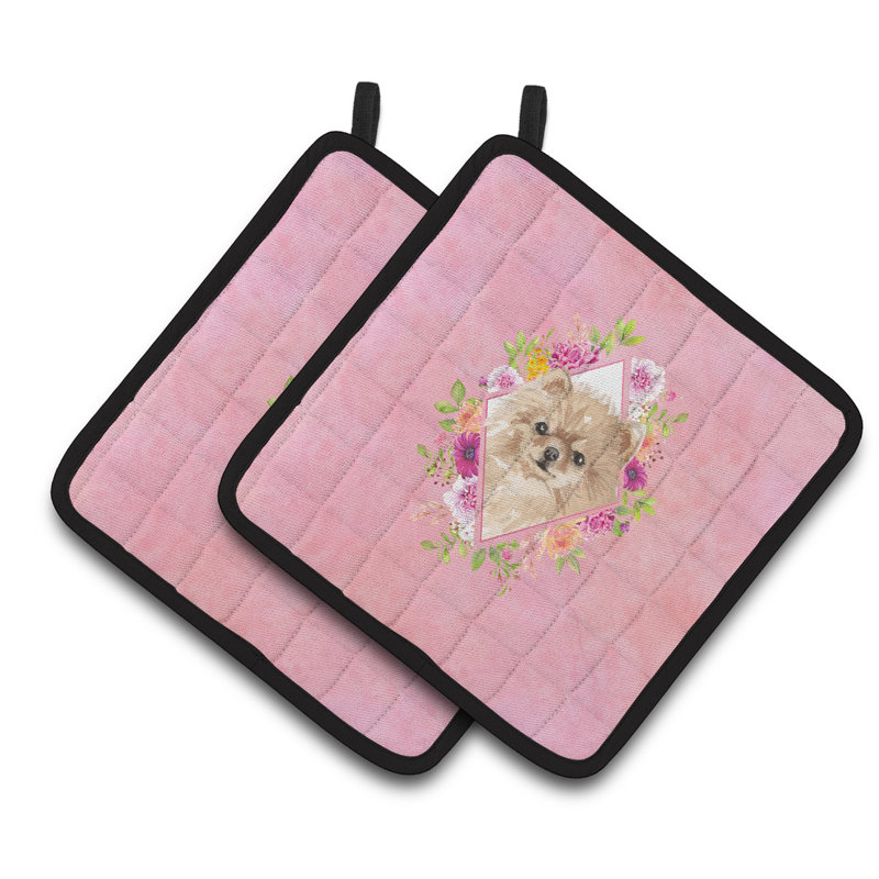 Ensemble de cuisinier poignée 2 pièces caroline trésors sheltie, Rose, Loulou de Poméranie