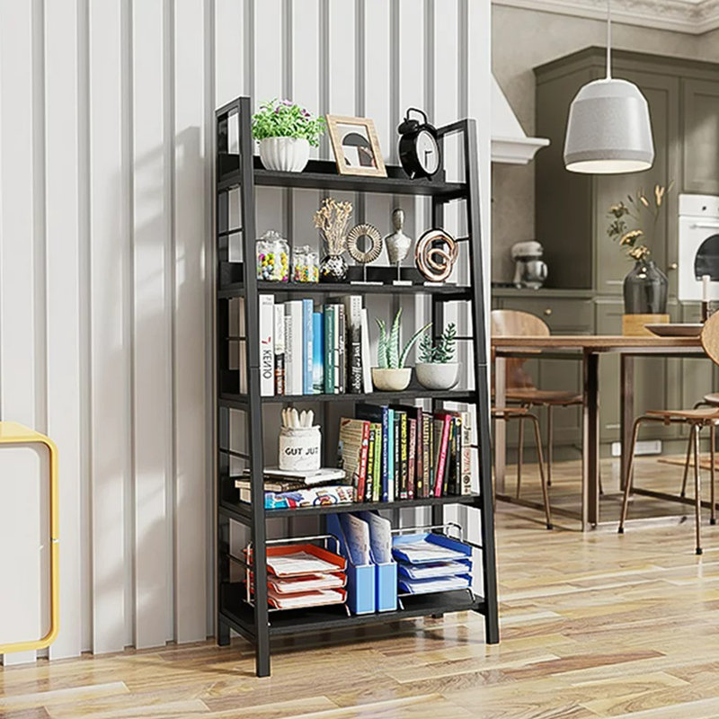 Eleri 5 Tiered Bookshelf, Ladder Shelf Etagere Bookcase, Wood and Metal Bookshelf, Black