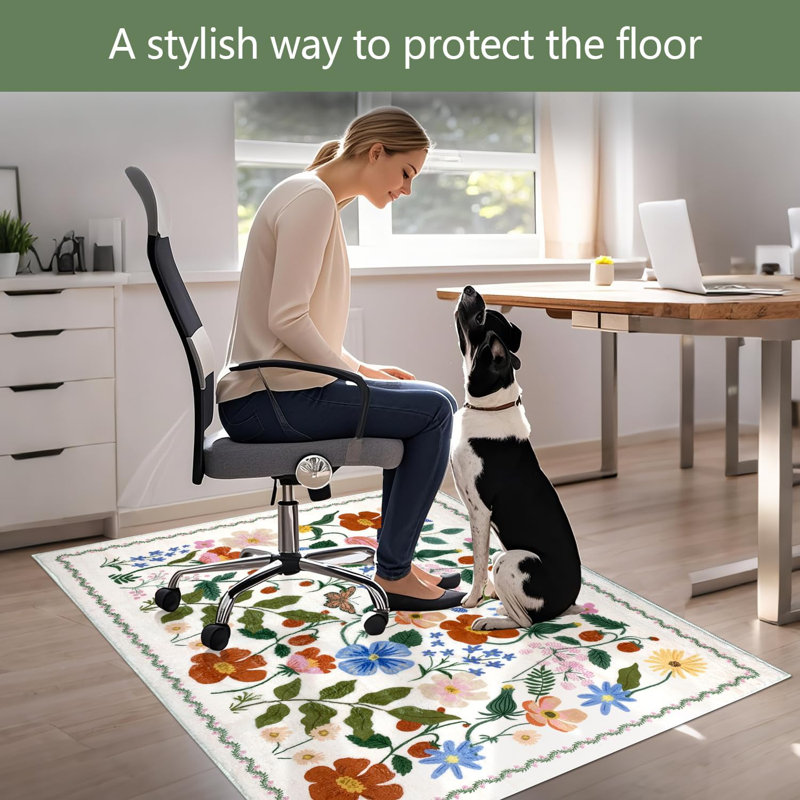 Office Chair Mat For Hardwood/Tile Floor Carpet, 36"X48" Computer Desk For Rolling Chairs Protector Gaming Non Slip Under TPR Backing Rug(Colourful Spring Flowers)