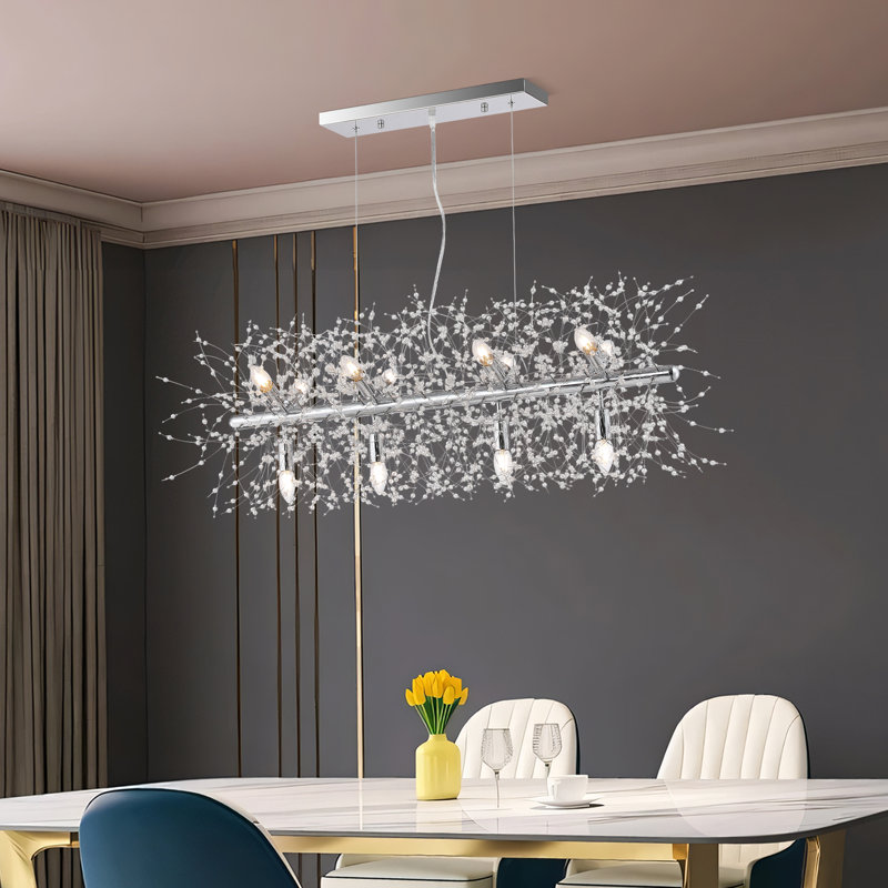 Lustre 12 lumières de 43,3 po de largeur à 12 lumières avec détails en cristal