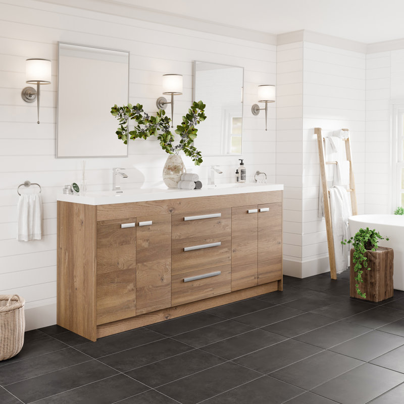 Ensemble de meuble-lavabo double Wauconda, Chêne naturel, 84"