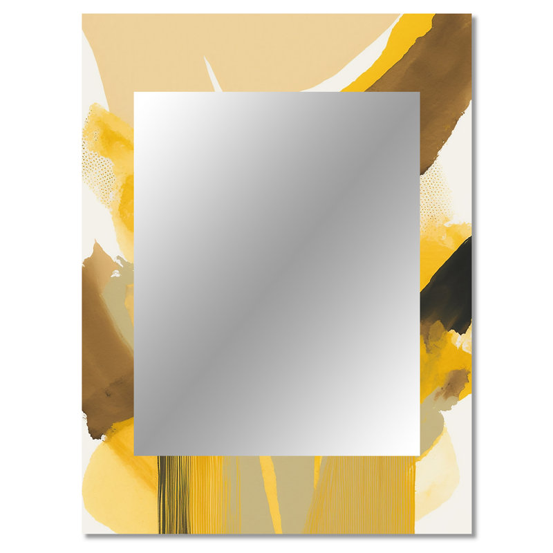 Mustard Yellow Retro I - Liquid Ink Large Mirror, Yellow Decorative Wall Mirror, Printed Metal Art, 40" x 30"