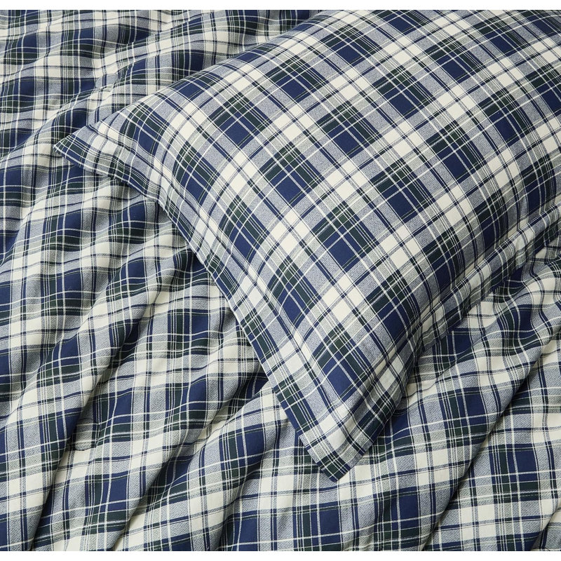 Chad Plaid Printed Reversible Washed Cotton Comforter Set, Twin Comforter + 1 Standard Pillow Sham