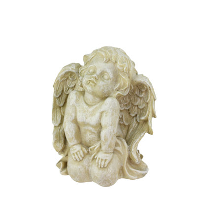 6" Heavenly Gardens Distressed Almond Brown Kneeling Cherub Angel Outdoor Patio Garden Statue