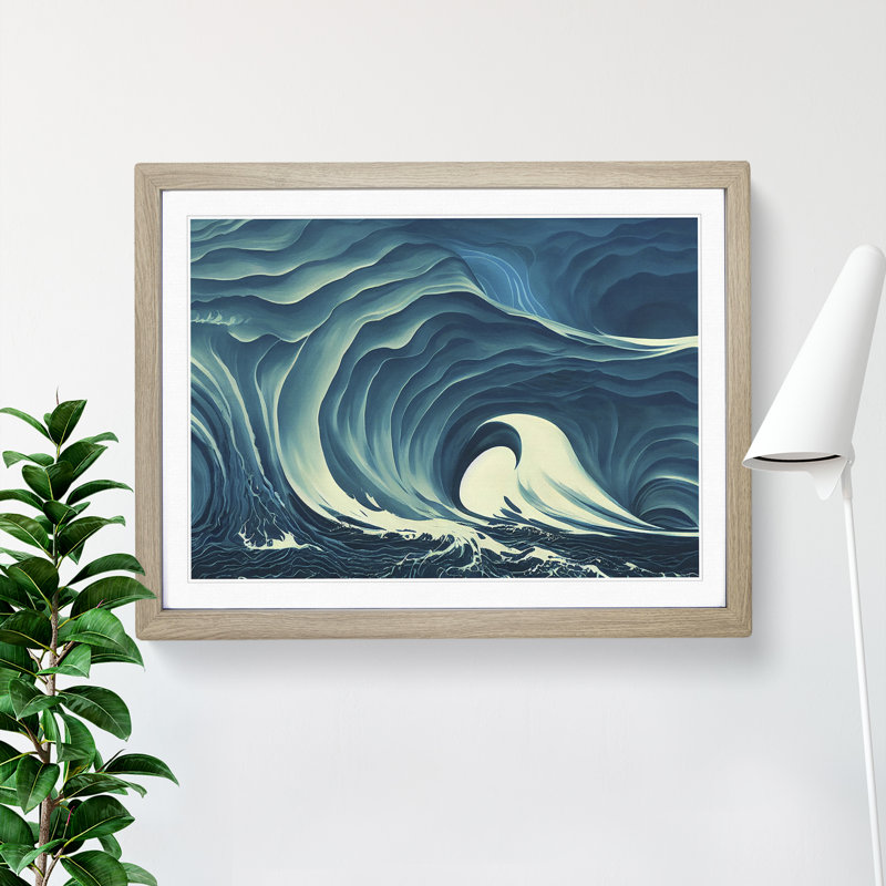 Surreal Ocean Wave Vol.2 Abstract 1 Piece Single Picture Frame Wall Art, 46cm H x 64cm W x 2cm D, Oak Framed